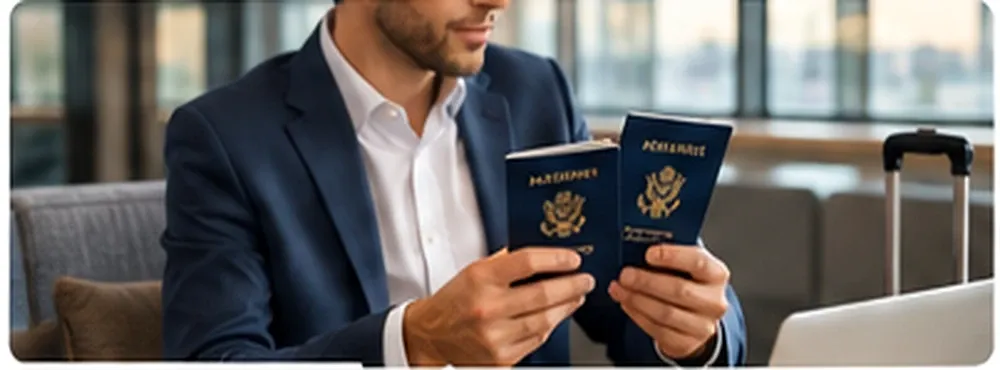 Business traveler holding two passports